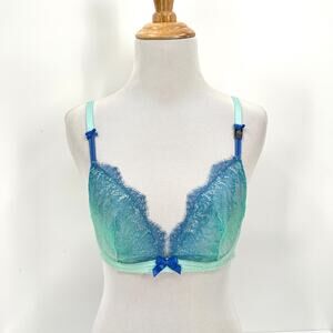 VICTORIAS SECRET Lace Underwire Bra Womens 32C Ombre Turquoise Blue Unlined NEW